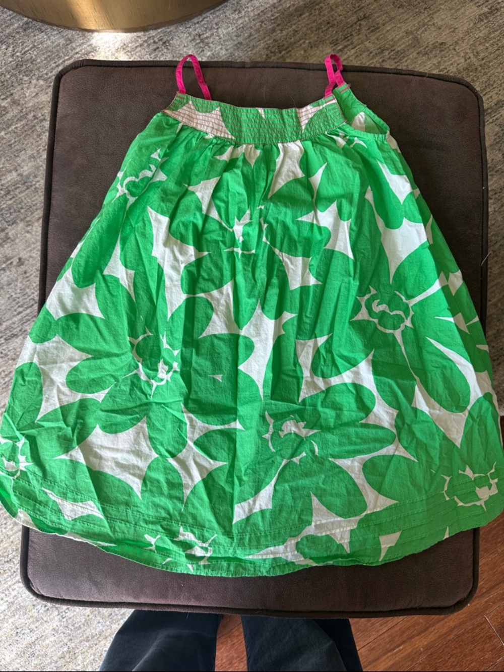 Mini Boden Green and White Floral Sundress with Pink Straps, Girls 5-6y